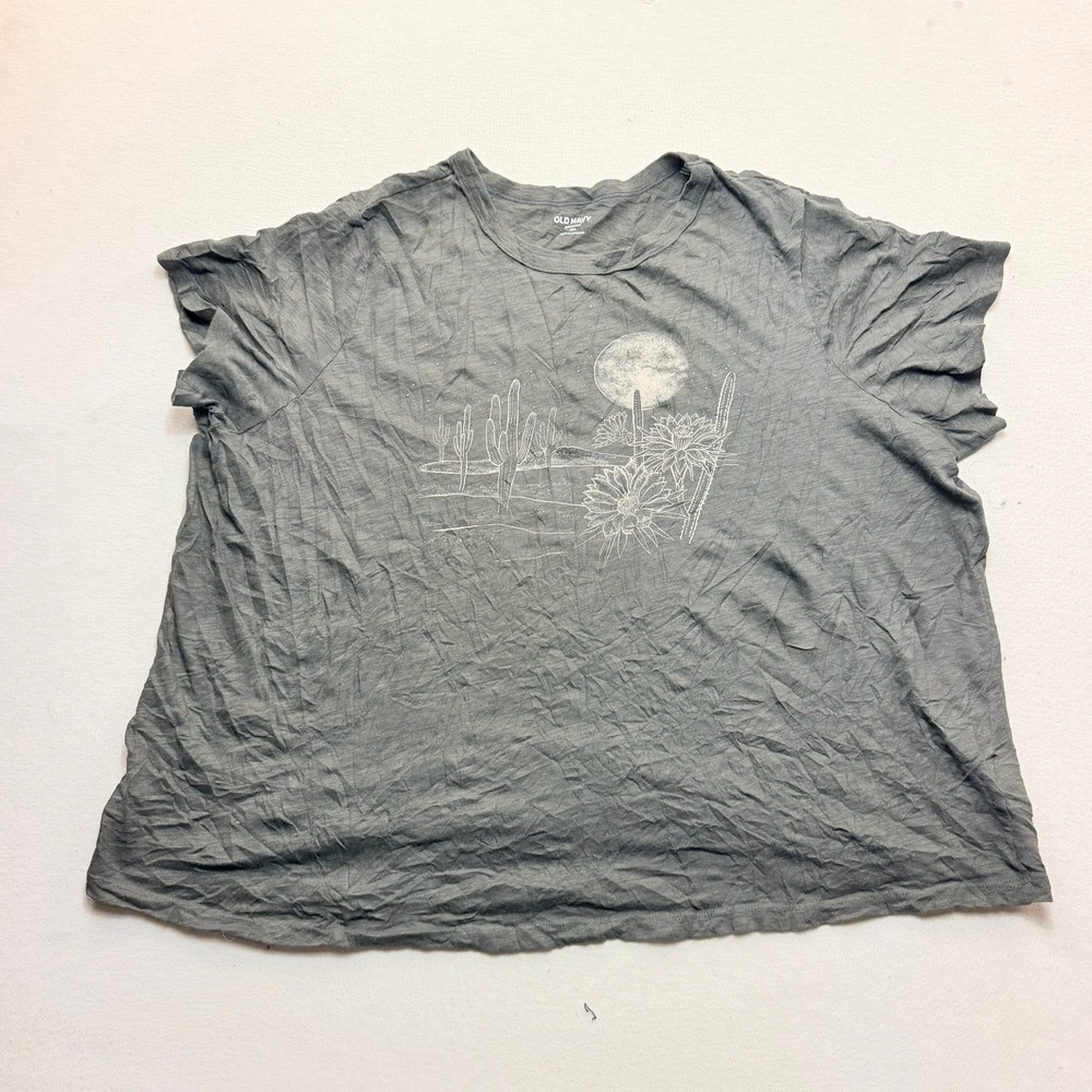 Old Navy Graphic Tee Women Double Extra Large Gray Excellent Desert Moon Cacti